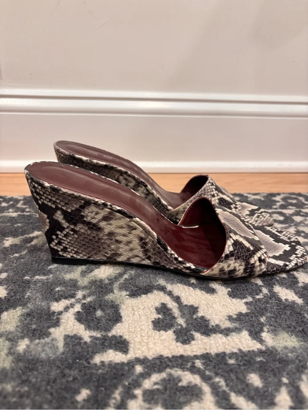 STAUD Billie wedge mules in a snake-embossed leather print size 41.5